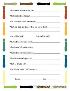 Father's Day Tie Questionnaire Template