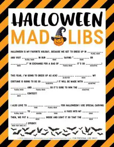 Halloween Mad Libs for First Graders