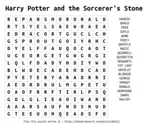 Harry Potter And The Sorceres's Stone Word Search