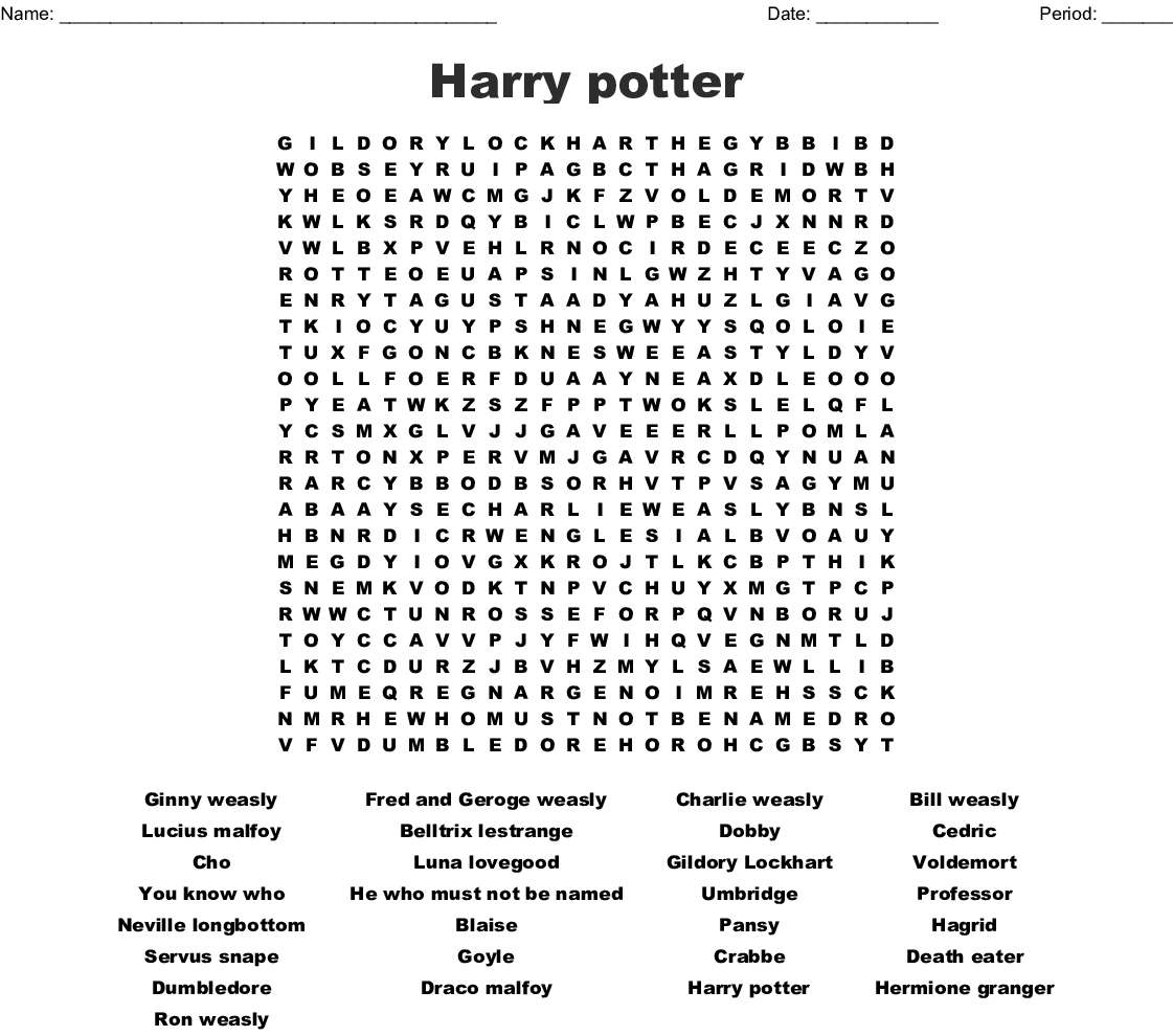 magical Harry Potter things word search