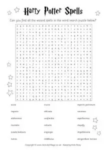 Harry Potter Spells Word Search