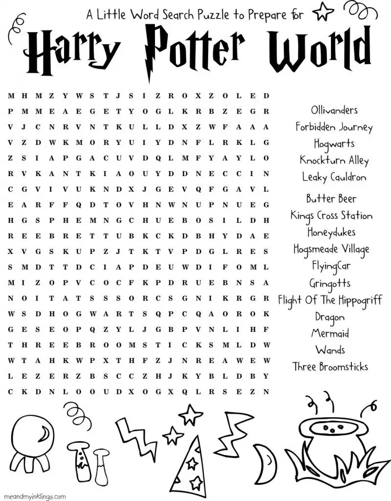 14 Magical Harry Potter Things Word Search Printables Kitty Baby Love