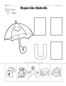 Letter U Cut and Paste Practice Worksheets