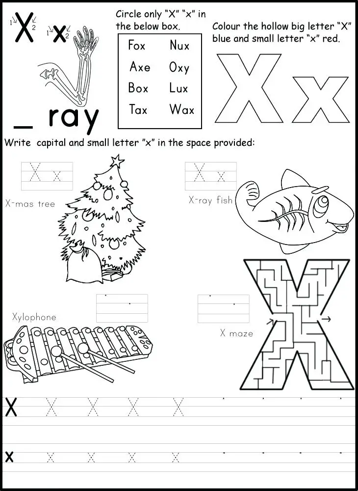 10 Letter X Learning Worksheets For Kids Kitty Baby Love