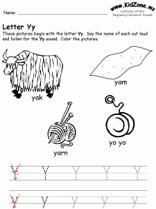 Letter Y Worksheets for Pre K