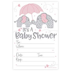 Pink Elephant Baby Shower Invitations