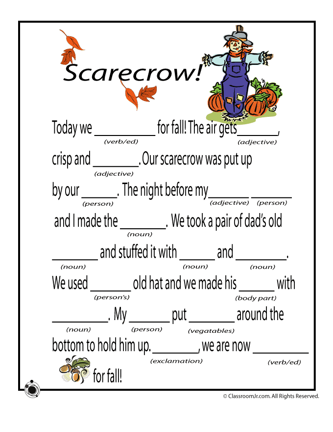 Spooky Mad Libs Printable Printable Word Searches