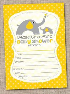 Yellow and Gray Elephant Baby Shower Invitations 