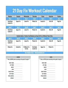 21 Day Fix Extreme Workout Calendar Printable