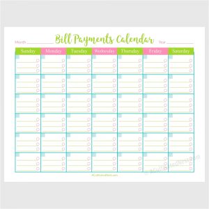 Bill Pay Planner Calendar Template Free