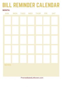 Bill Reminder Calendar