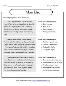 Finding the Main Idea Worksheets