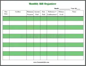 Free Monthly Bill Payment Calendar Printable Template