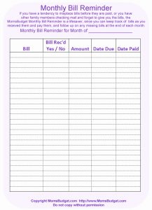Free Printable Calendar to Keep Track of Bills