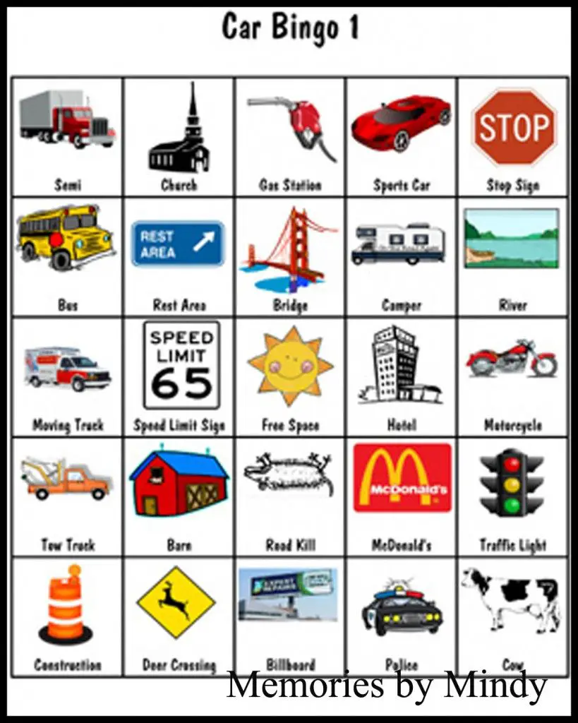 Free Printable Car Bingo Sheets