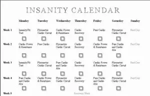 Free Printable Insanity Workout Wall Calendar Printable