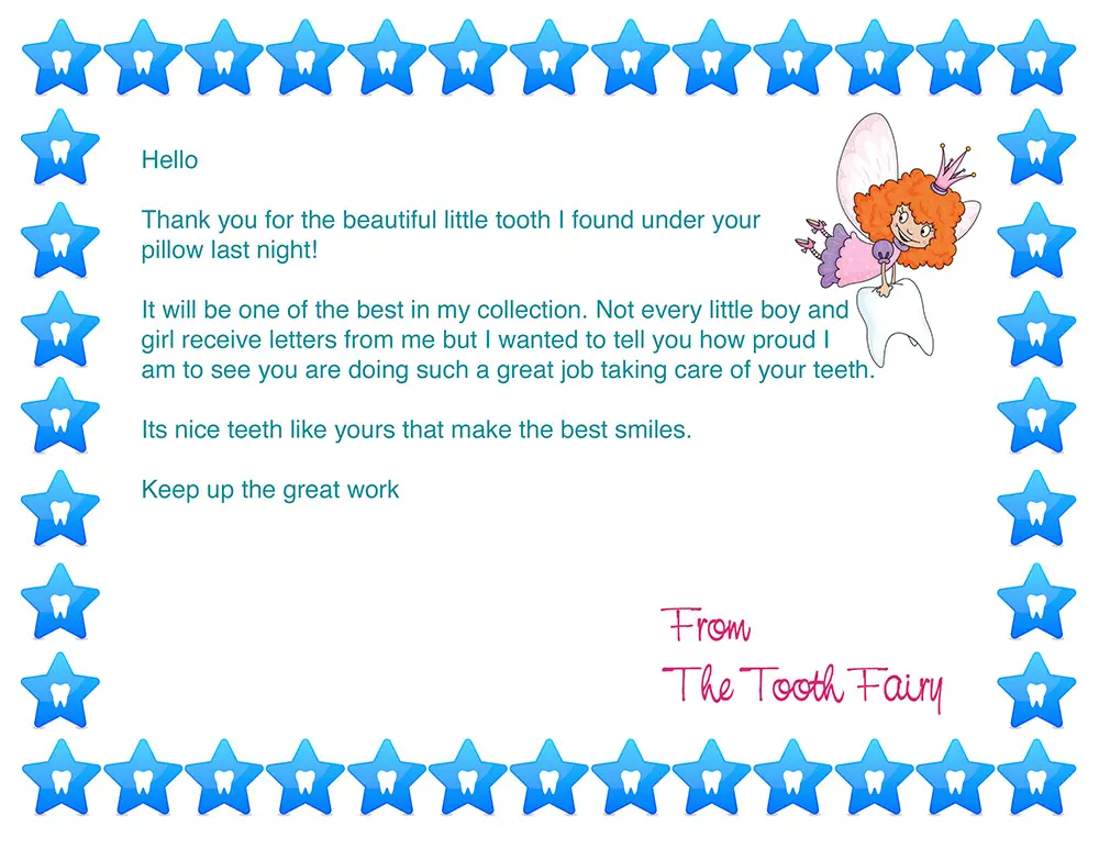 tooth fairy letter template boy free
