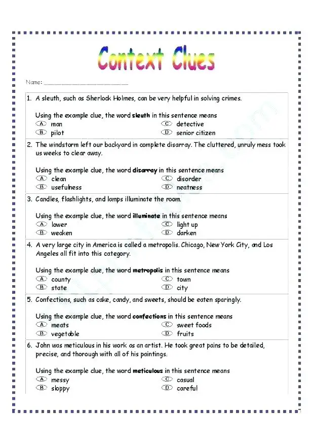 Main Idea Worksheets 8th Grade Multiple Choice