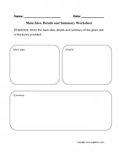Main Idea and Details Worksheets