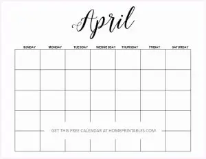 Month of April Blank Calendar