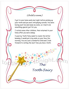 Sample Tooth Fairy Letter Monologue
