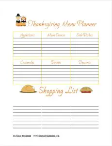 Thanksgiving Meal Planner Printable