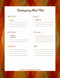 Thanksgiving Meal Planner Template