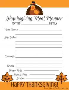 Thanksgiving Meal Planning Worksheet