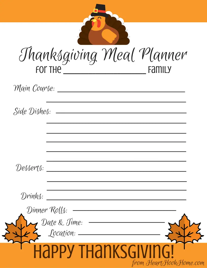13 Useful Thanksgiving Meal Planners Kitty Baby Love