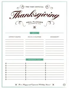 Thanksgiving Menu Planner Template