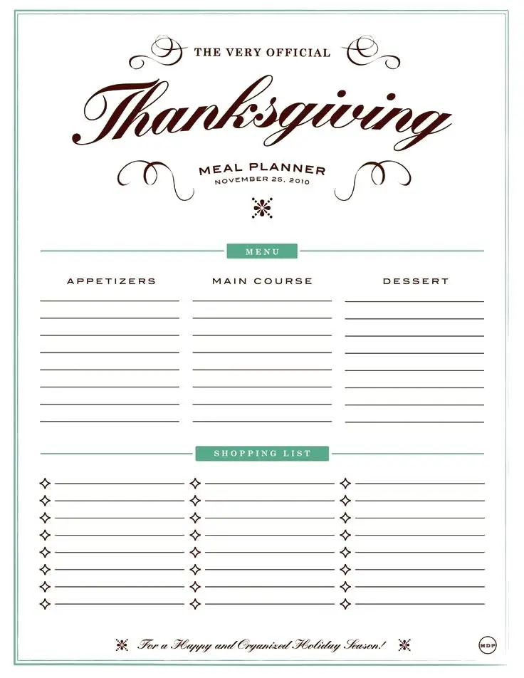 thanksgiving meal planner printable free