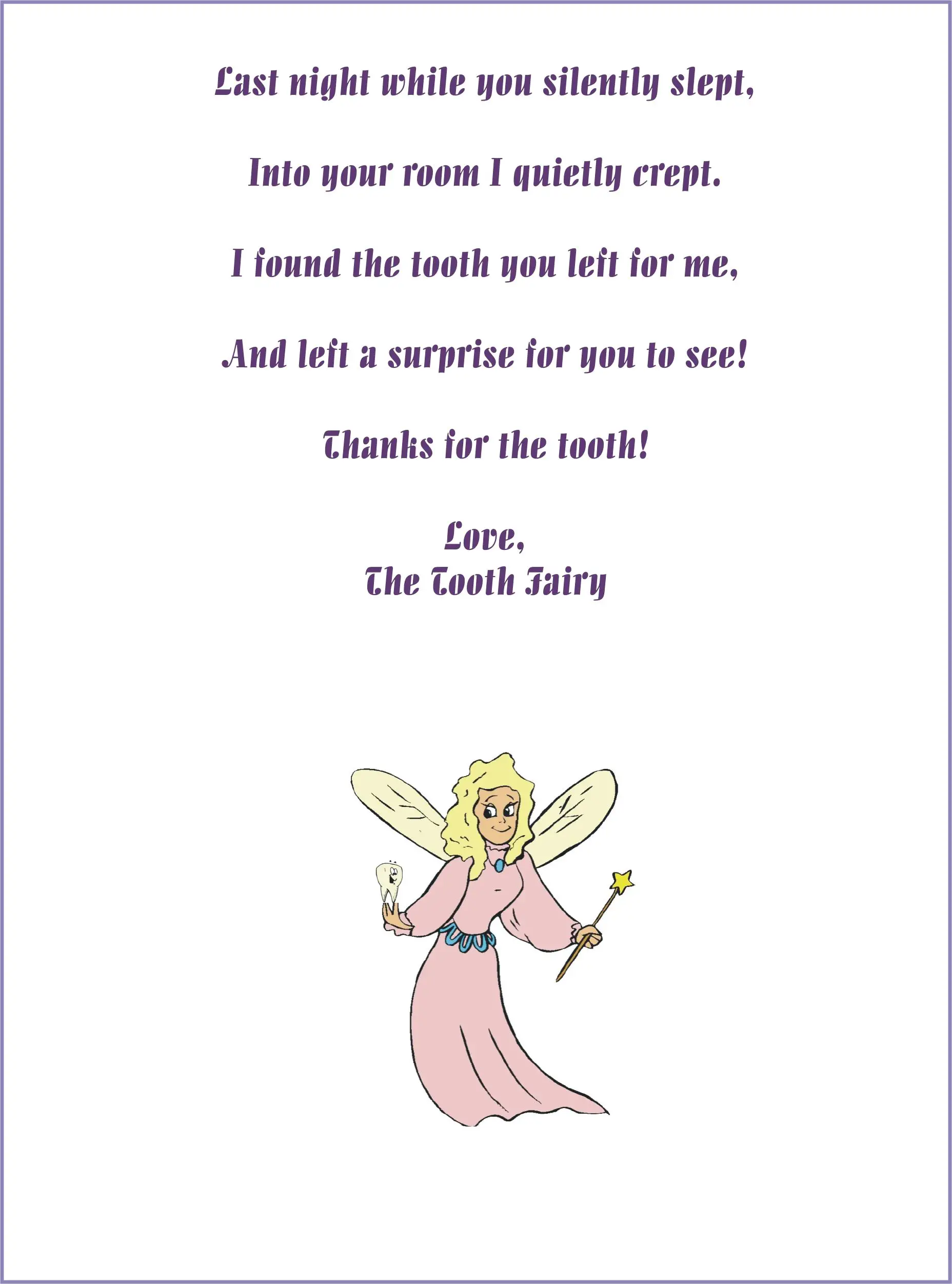 20 Cute Tooth Fairy Letters - Kitty Baby Love In Tooth Fairy Letter Template