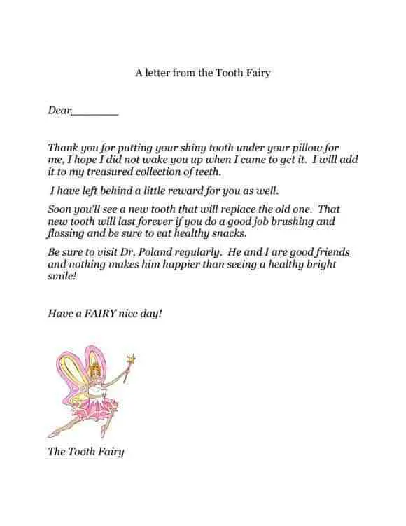 dear tooth fairy letter template