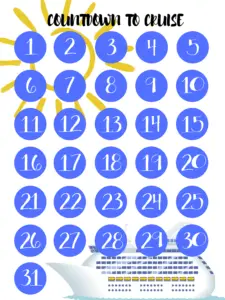 Beach Vacation Countdown Calendar Printable