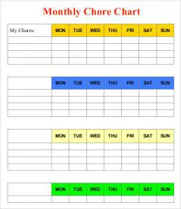 Blank Printable Chore Charts for Multiple Children