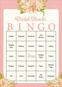 Bridal Shower Bingo Words