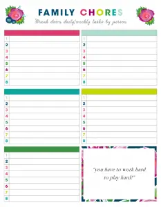 Chore Charts for Families Printables