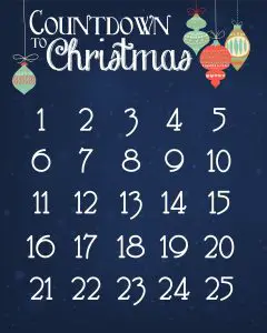 Countdown to Christmas Day Calendar to Print