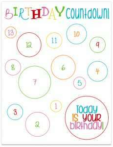 Free Printable Birthday Countdown Calendar
