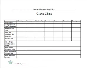 Free Printable Chore Chart for 6-9 Year Old 