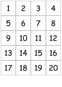 Printable Bingo Cards Number 1-20
