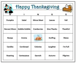 Printable Bingo Cards for Thanksgiving