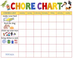 Printable Chore Chart for 4 Year old