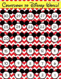 Printable Countdown to Disney Vacation Calendar
