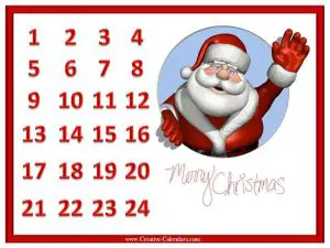 Printable Santa Countdown Calendar till Christmas