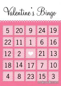 Printable Valentine Bingo Number Cards
