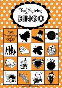 Thanksgiving Bingo Game for Kids