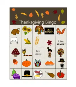 Thanksgiving Bingo for Kindergarten Classrooms