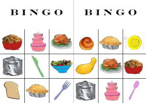 Thanksgiving Food Themed Dinner Bingo Cards