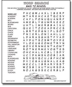 5th Grade Back to School Word Search
